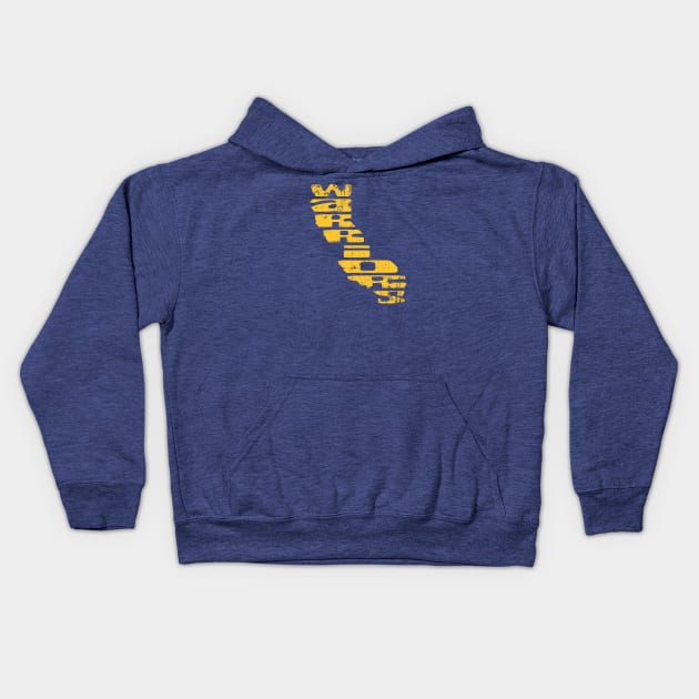 Golden State Warriors Vintage Logo California Outline Distressed Kids Hoodie by overhooped